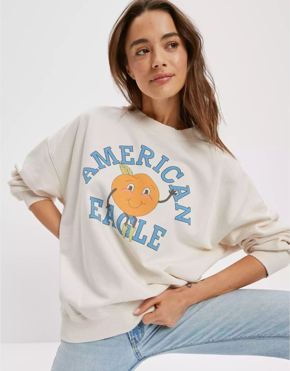 T Shirt Graphique American Eagle AE Oversized Blanche Femme | QCQ-39432388